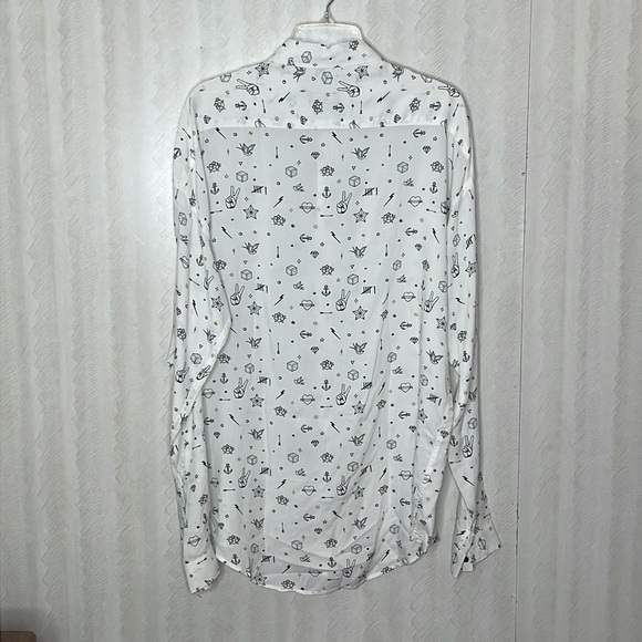 Zara White Casual Button Down Shirt with Black Print - Picture 3 of 4